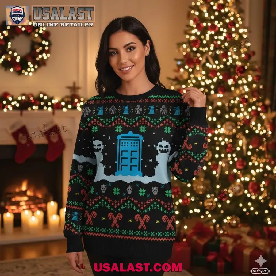 Doctor Who Black Ugly Christmas Sweater - Adult & Kids T-Shirts, Sweatshirts & Hoodies apparel design preview 1