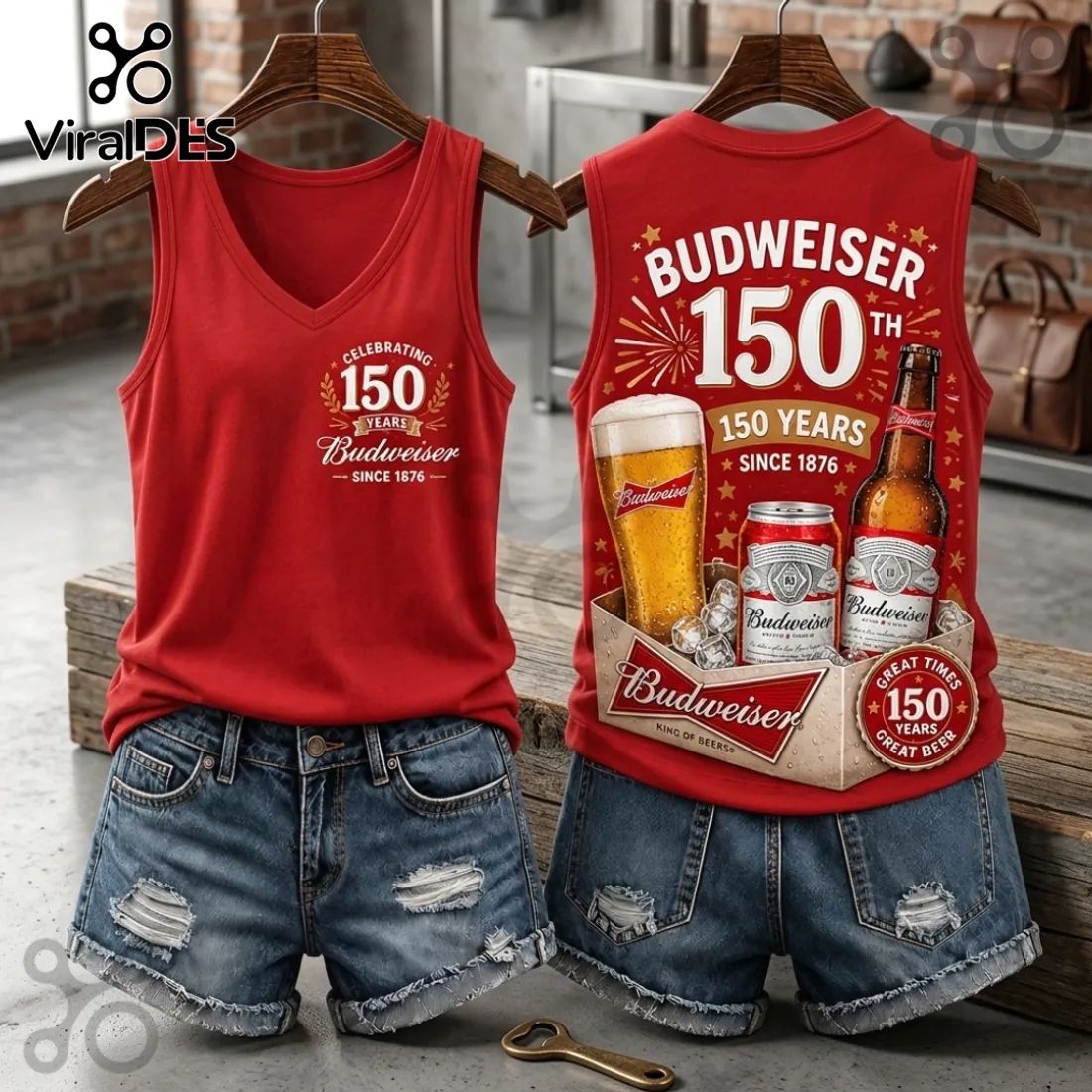 Budweiser 150th Anniversary V-Neck Tank Top - Adult & Kids T-Shirts, Sweatshirts & Hoodies apparel design preview 1