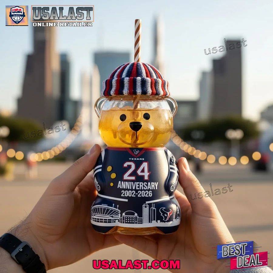Houston Texans 24th Anniversary Bear Glass Cup - Adult & Kids T-Shirts, Sweatshirts & Hoodies apparel design preview 1