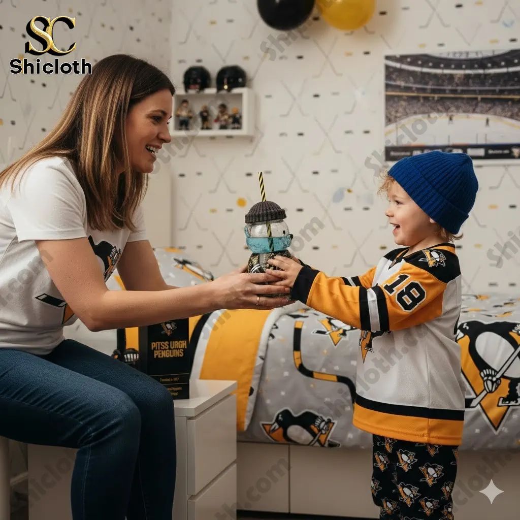 Pittsburgh Penguins 59th Anniversary Bear Bottle - Adult & Kids T-Shirts, Sweatshirts & Hoodies apparel design preview 1