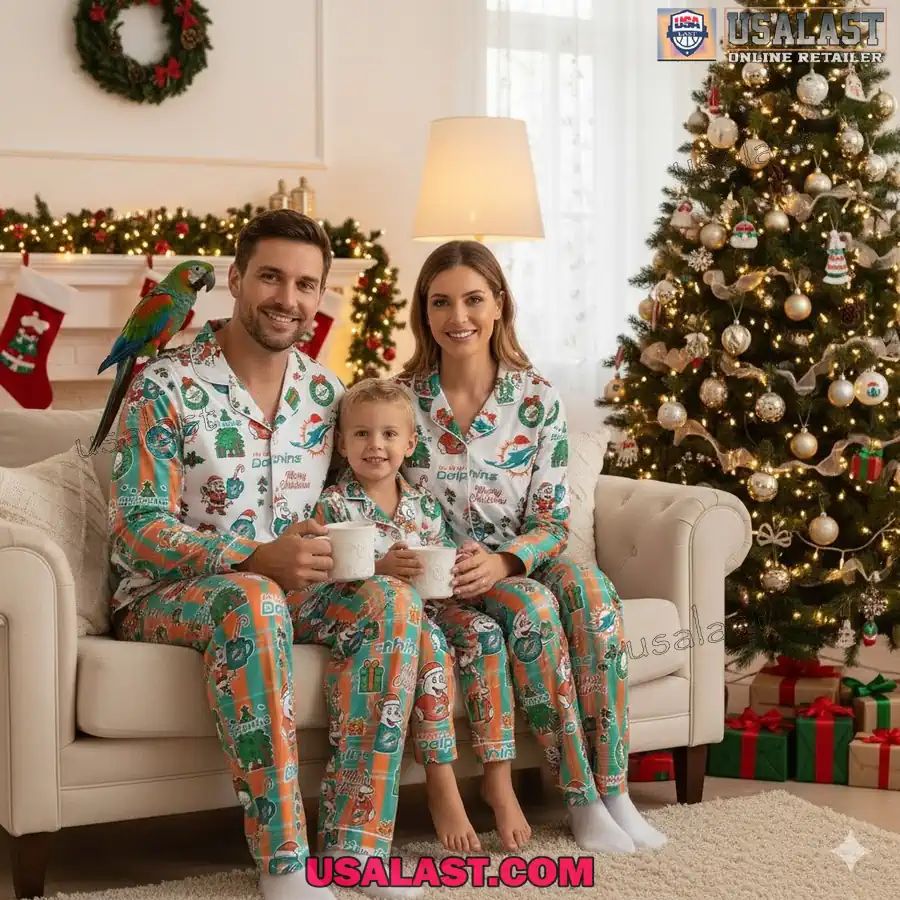 Miami Dolphins Plaid Button Pajamas Set - Adult & Kids T-Shirts, Sweatshirts & Hoodies apparel design preview 1