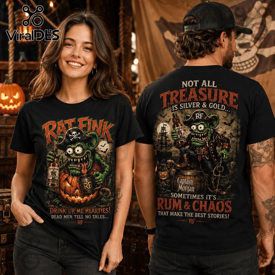 Rat Fink Haunted Treasure Captain Morgan - Adult & Kids T-Shirts, Sweatshirts & Hoodies apparel design preview 1