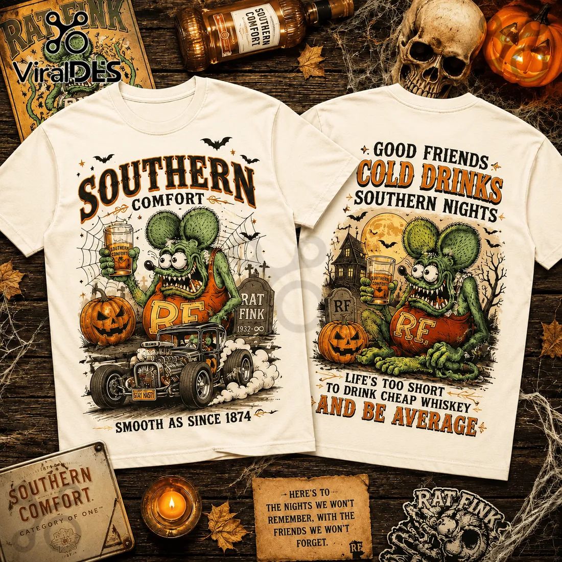 Rat Fink Southern Comfort Halloween Mascot - Adult & Kids T-Shirts, Sweatshirts & Hoodies apparel design preview 1