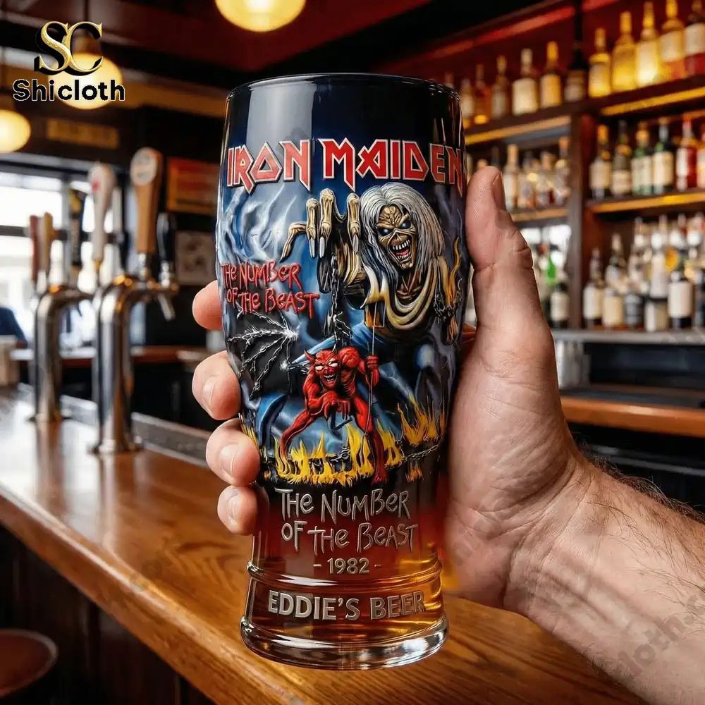 Iron Maiden The Number of Beast 1982 Beer Glass - Adult & Kids T-Shirts, Sweatshirts & Hoodies apparel design preview 1