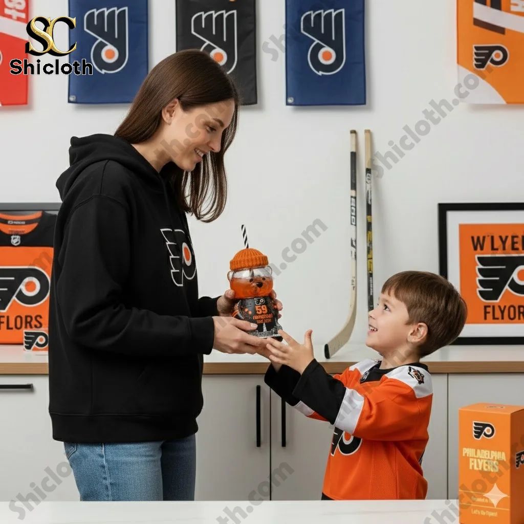 Philadelphia Flyers 59th Anniversary Bear Bottle - Adult & Kids T-Shirts, Sweatshirts & Hoodies apparel design preview 1
