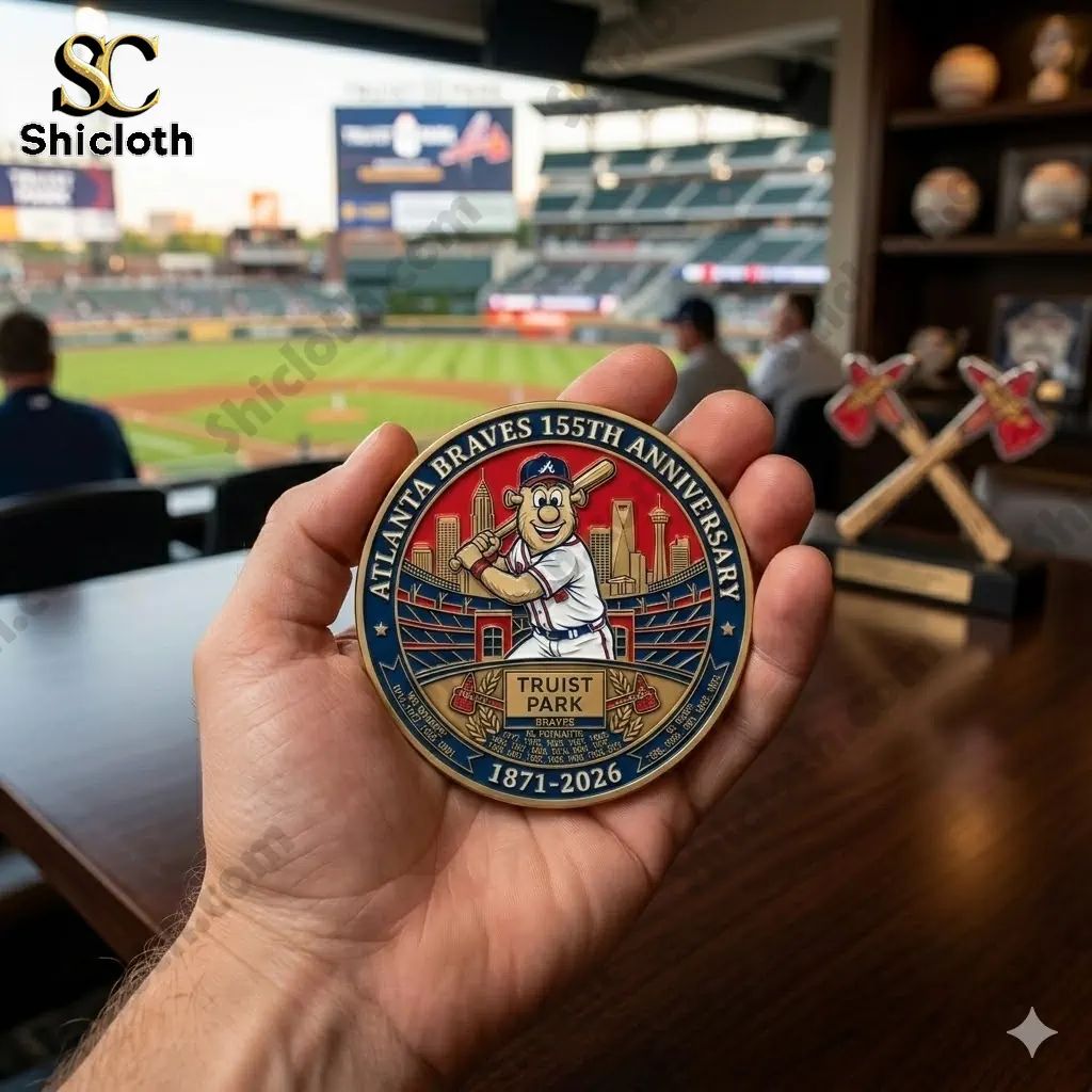 Atlanta Braves 155th Anniversary Commemorative Coin - Adult & Kids T-Shirts, Sweatshirts & Hoodies apparel design preview 1