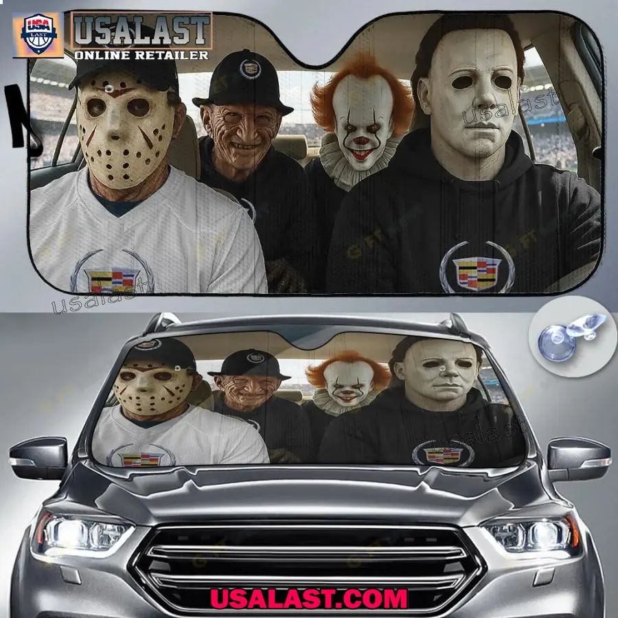 Cadillac x Horror Movie Characters Car Sunshade, - Adult & Kids T-Shirts, Sweatshirts & Hoodies apparel design preview 1