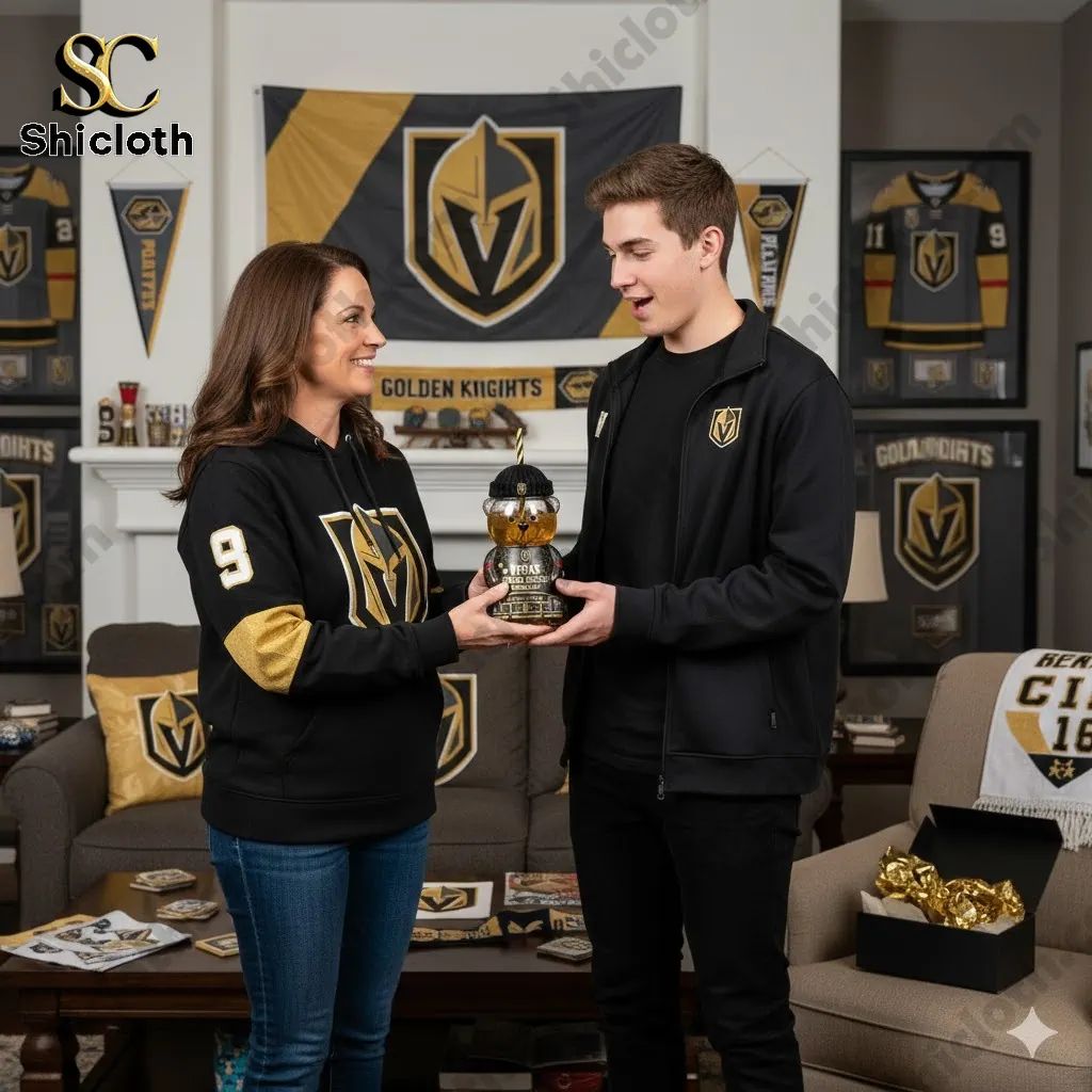 Vegas Golden Knights Anniversary Bear Cup - Adult & Kids T-Shirts, Sweatshirts & Hoodies apparel design preview 1