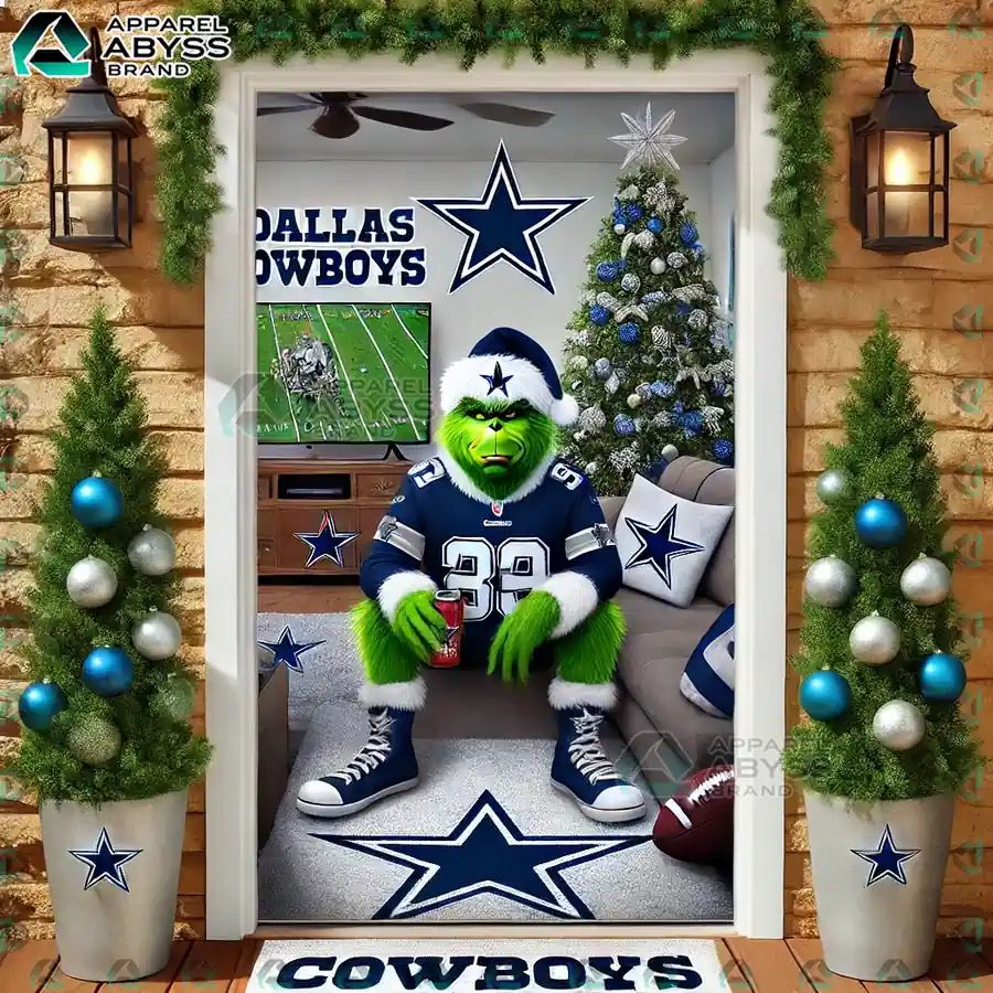 Dallas Cowboys Grinch Christmas Door Cover - Adult & Kids T-Shirts, Sweatshirts & Hoodies apparel design preview 1