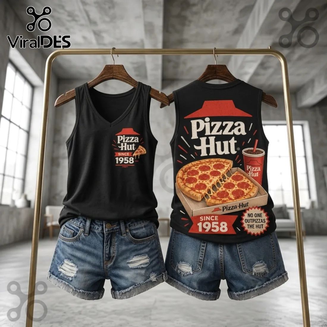 Pizza Hut 1958 Vintage Logo V-Neck Tank Top - Adult & Kids T-Shirts, Sweatshirts & Hoodies apparel design preview 1