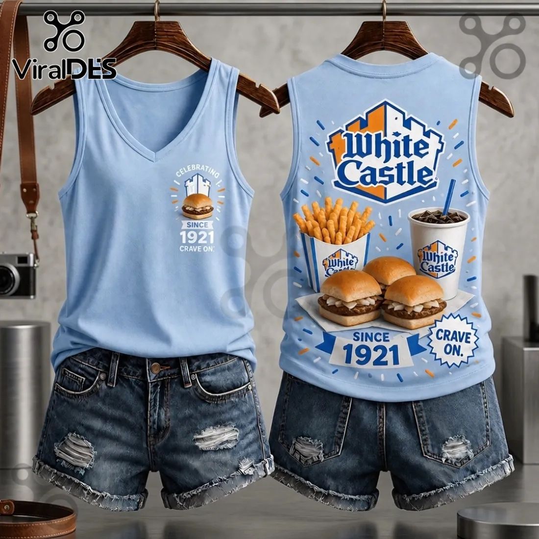 White Castle 1921 Slider and Fries V-Neck Tank Top - Adult & Kids T-Shirts, Sweatshirts & Hoodies apparel design preview 1