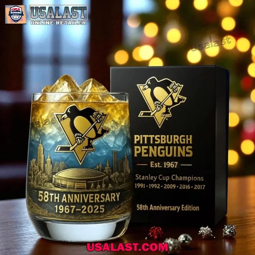 Pittsburgh Penguins 58th Anniversary Whiskey Glass - Adult & Kids T-Shirts, Sweatshirts & Hoodies apparel design preview 1