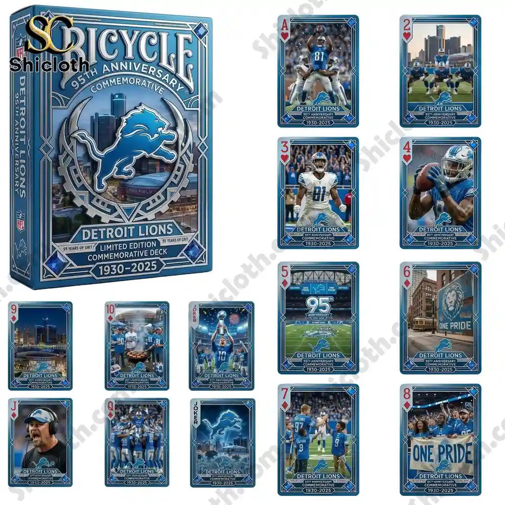 Bicycle Detroit Lions 95th Anniversary Commemorative - Adult & Kids T-Shirts, Sweatshirts & Hoodies apparel design preview 1