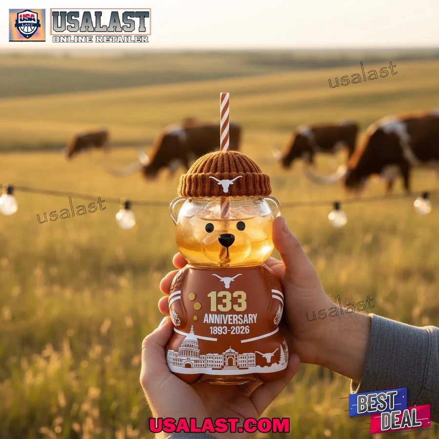Texas Longhorns 133rd Anniversary Bear Glass Cup - Adult & Kids T-Shirts, Sweatshirts & Hoodies apparel design preview 1