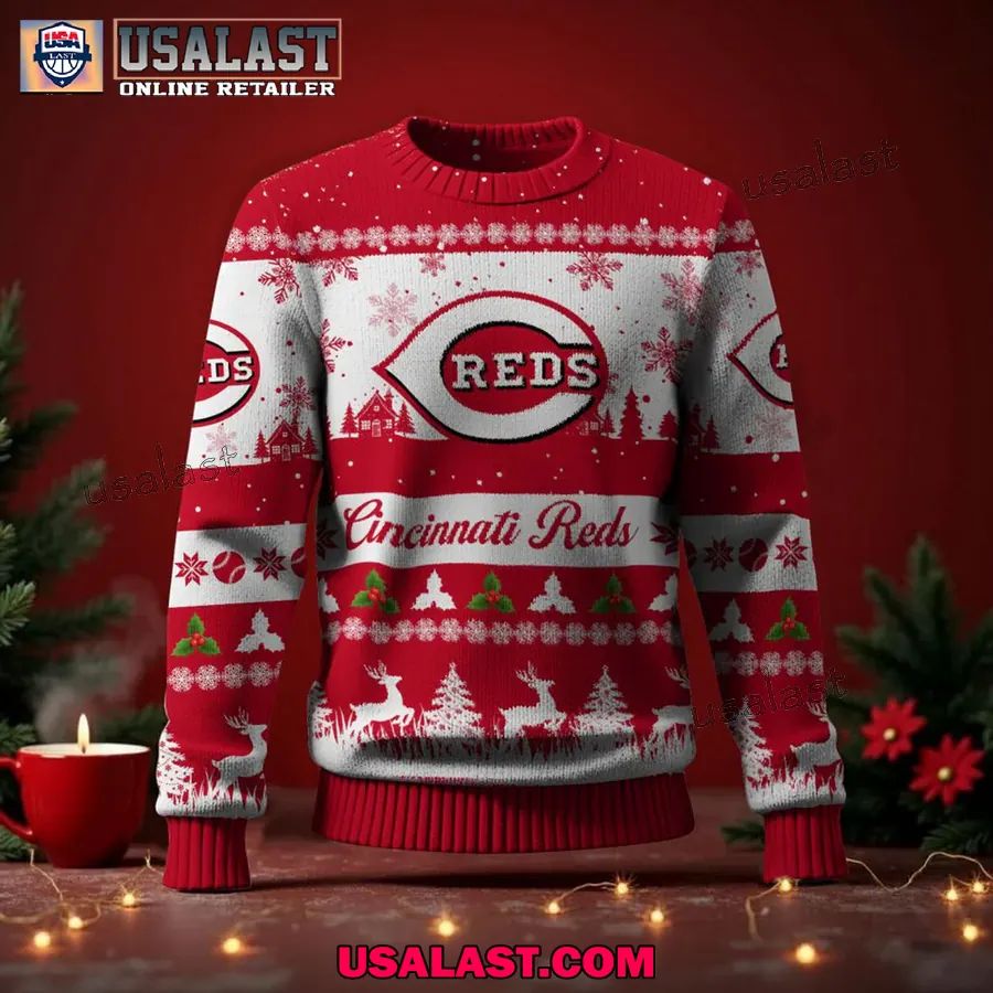 Cincinnati Reds Ugly Christmas Sweater Jumper - Adult & Kids T-Shirts, Sweatshirts & Hoodies apparel design preview 1