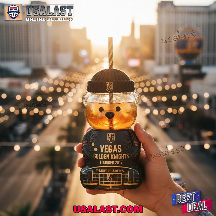 Vegas Golden Knights Anniversary Bear Glass Cup - Adult & Kids T-Shirts, Sweatshirts & Hoodies apparel design preview 1