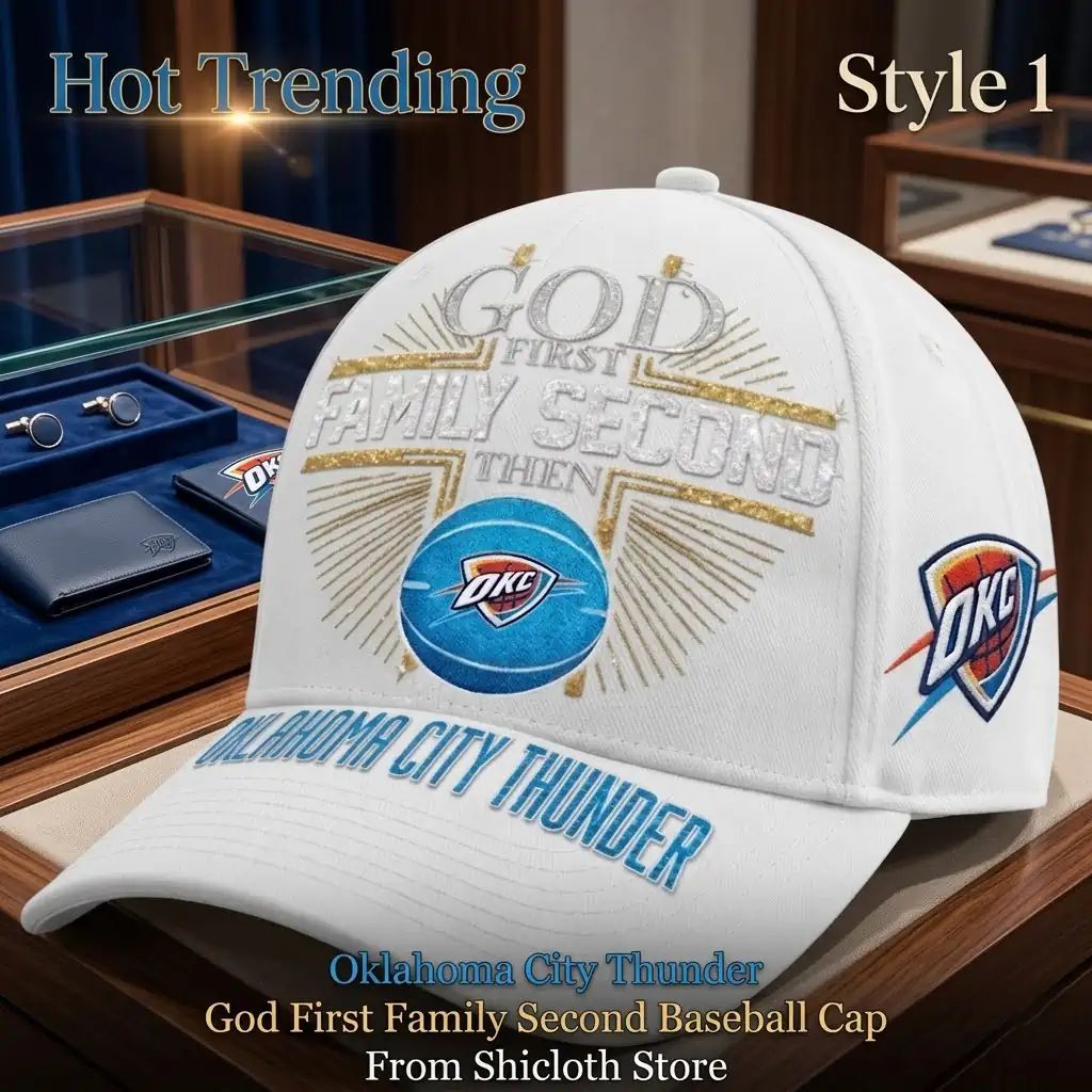Oklahoma City Thunder God First Family Second - Adult & Kids T-Shirts, Sweatshirts & Hoodies apparel design preview 1