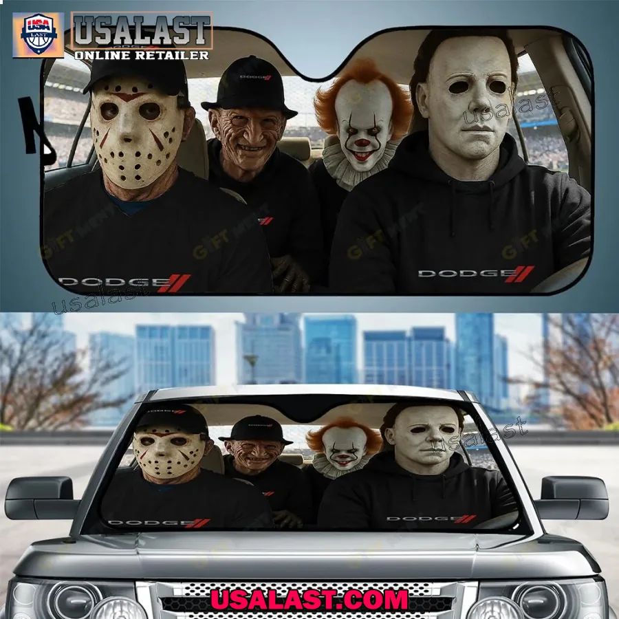 Dodge x Horror Movie Characters Car Sunshade, - Adult & Kids T-Shirts, Sweatshirts & Hoodies apparel design preview 1