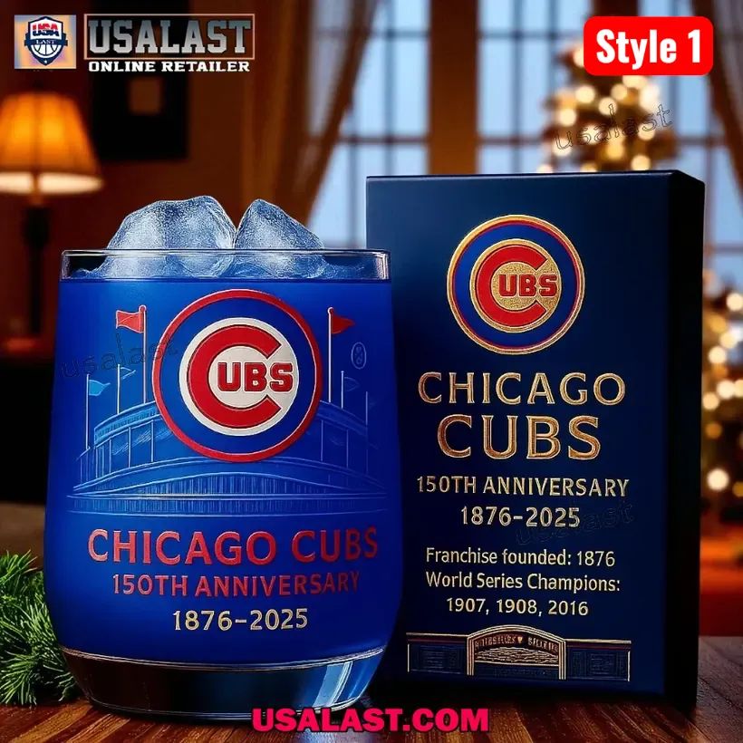 Chicago Cubs 150th Anniversary 15oz Whiskey Glass - Adult & Kids T-Shirts, Sweatshirts & Hoodies apparel design preview 1