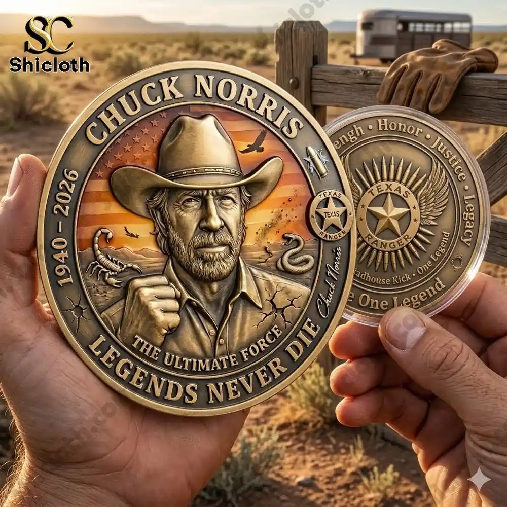 Chuck Norris "Legends Never Fade" Memorial Coin - Adult & Kids T-Shirts, Sweatshirts & Hoodies apparel design preview 1