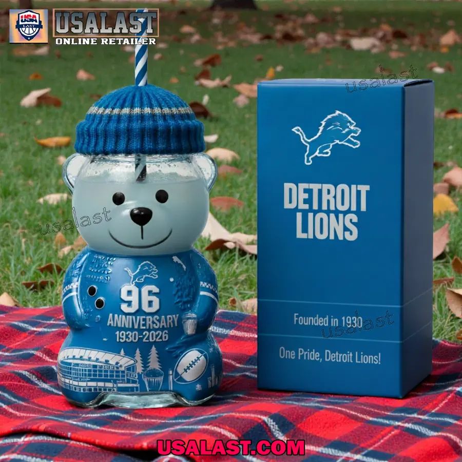 Detroit Lions 96th Anniversary Collectible Bear Glass - Adult & Kids T-Shirts, Sweatshirts & Hoodies apparel design preview 1