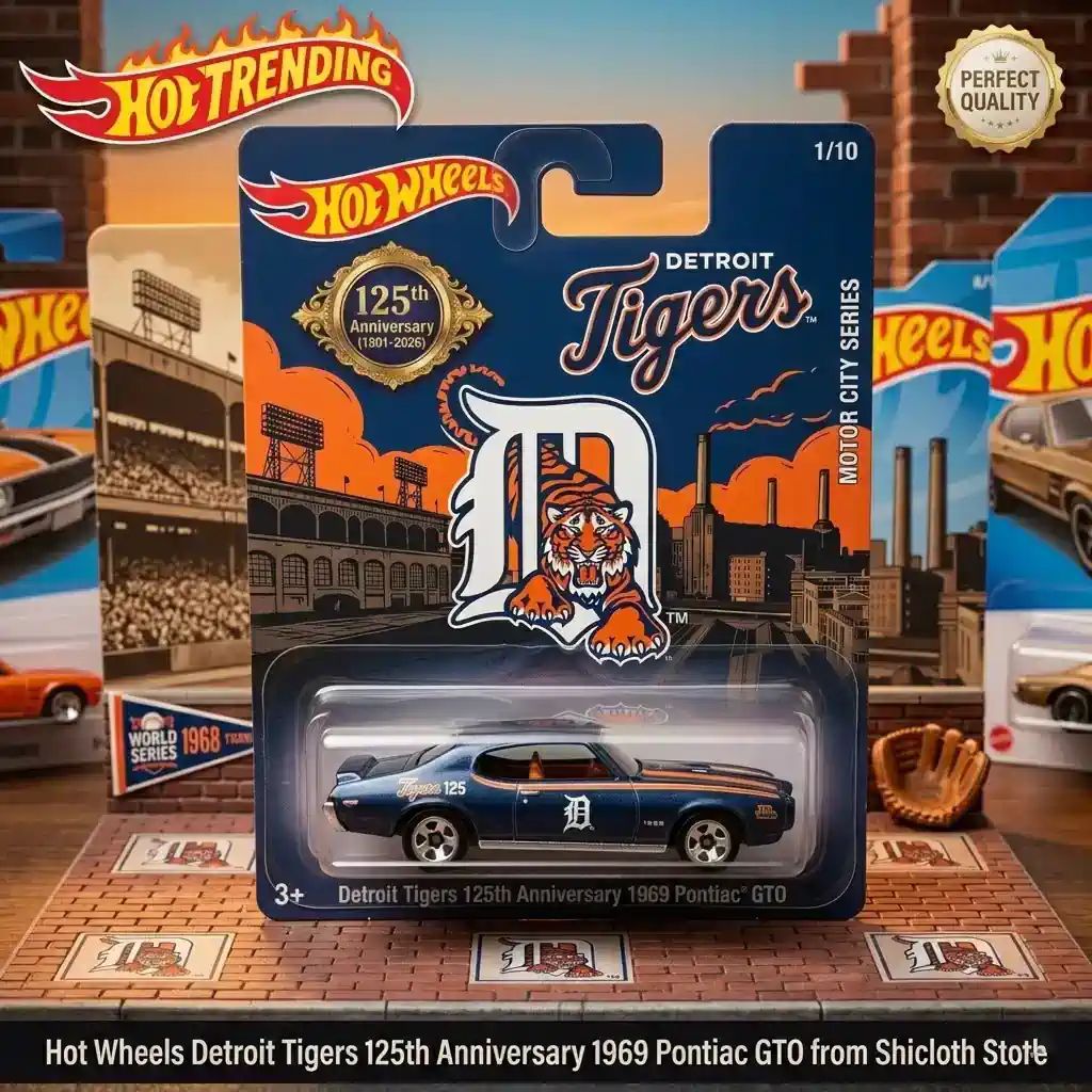 Wheels Detroit Tigers 125th Anniversary 1969 Pontiac - Adult & Kids T-Shirts, Sweatshirts & Hoodies apparel design preview 1