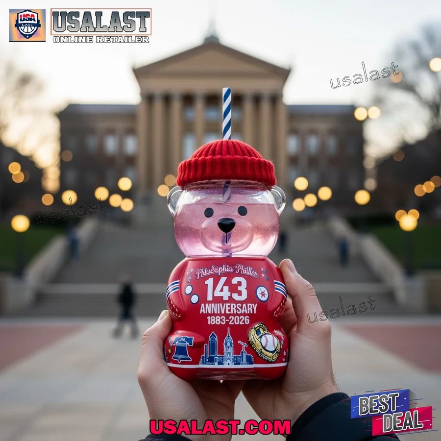 Philadelphia Phillies 143rd Anniversary Bear Glass - Adult & Kids T-Shirts, Sweatshirts & Hoodies apparel design preview 1