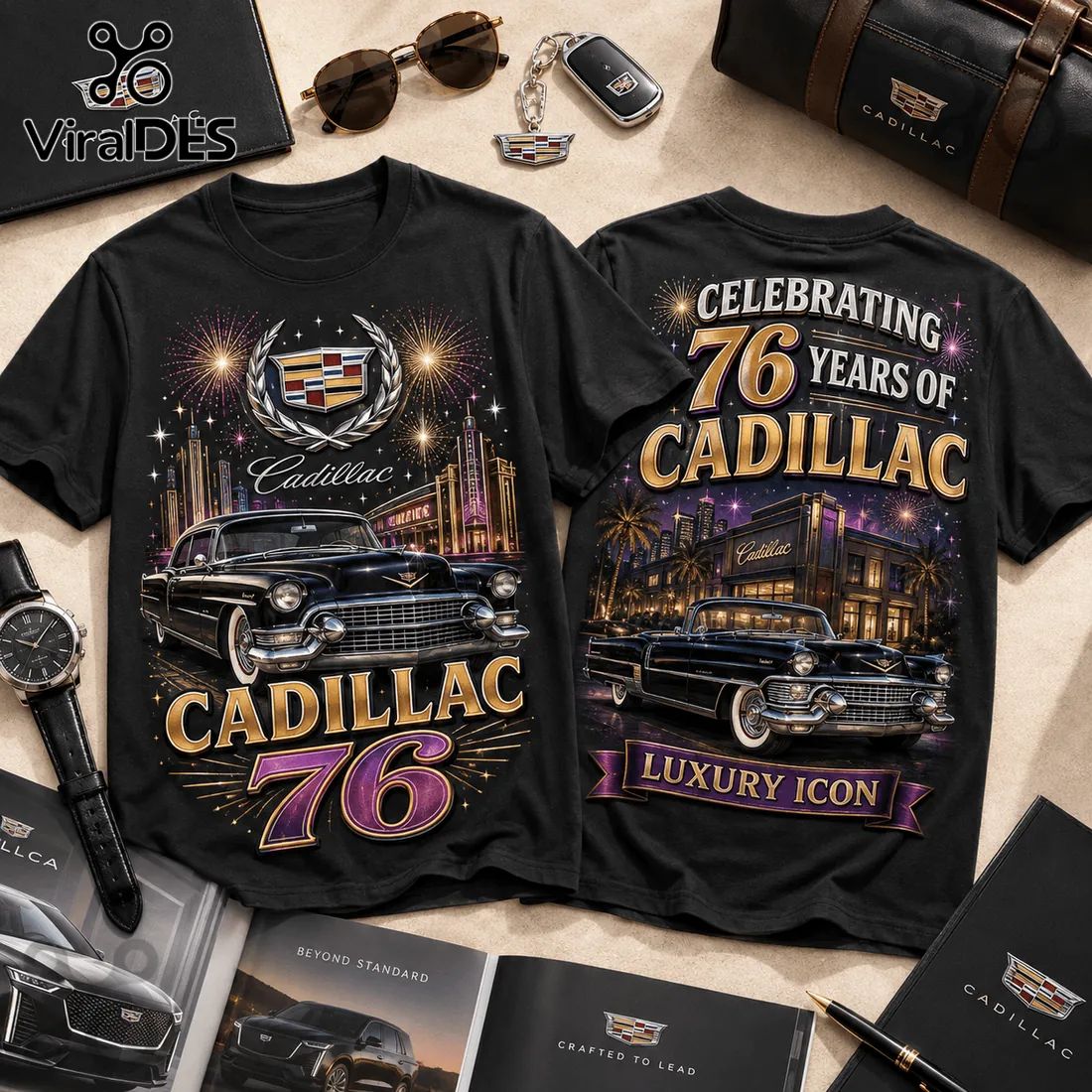 Cadillac 76 Years Anniversary Edition Black - Adult & Kids T-Shirts, Sweatshirts & Hoodies apparel design preview 1