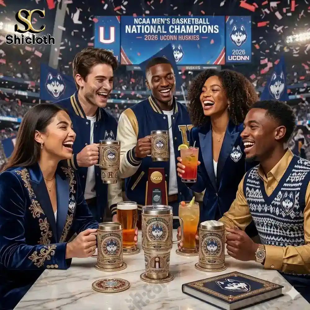 UConn Huskies Champions 2026 NCAA With Handle Yeti - Adult & Kids T-Shirts, Sweatshirts & Hoodies apparel design preview 1