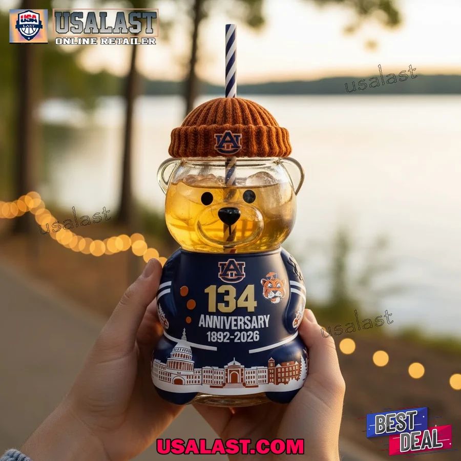Auburn Tigers 134th Anniversary Bear Glass Cup - Adult & Kids T-Shirts, Sweatshirts & Hoodies apparel design preview 1