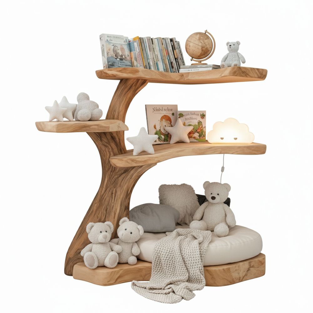Tree Shaped Bookshelf Natural Wood Handmade Wooden - Adult & Kids T-Shirts, Sweatshirts & Hoodies apparel design preview 1