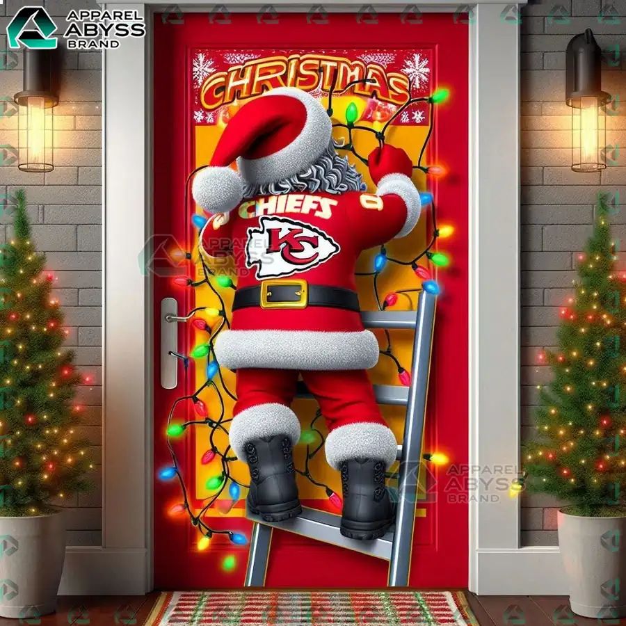 Kansas City Chiefs Merry Christmas Door Cover - Adult & Kids T-Shirts, Sweatshirts & Hoodies apparel design preview 1