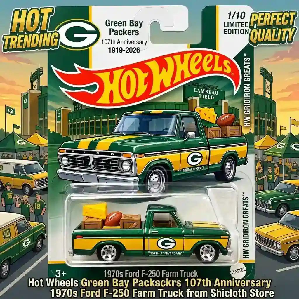 Wheels Green Bay Packers 107th Anniversary 1970s Ford - Adult & Kids T-Shirts, Sweatshirts & Hoodies apparel design preview 1
