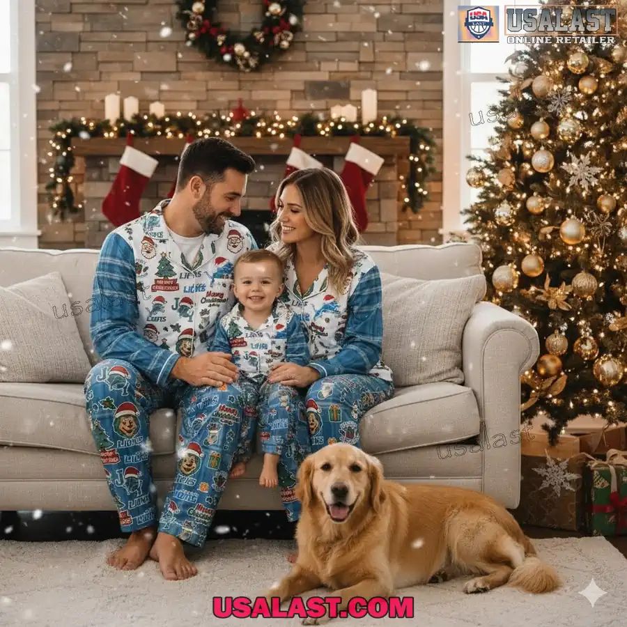 Detroit Lions Plaid Button Pajamas Set - Adult & Kids T-Shirts, Sweatshirts & Hoodies apparel design preview 1