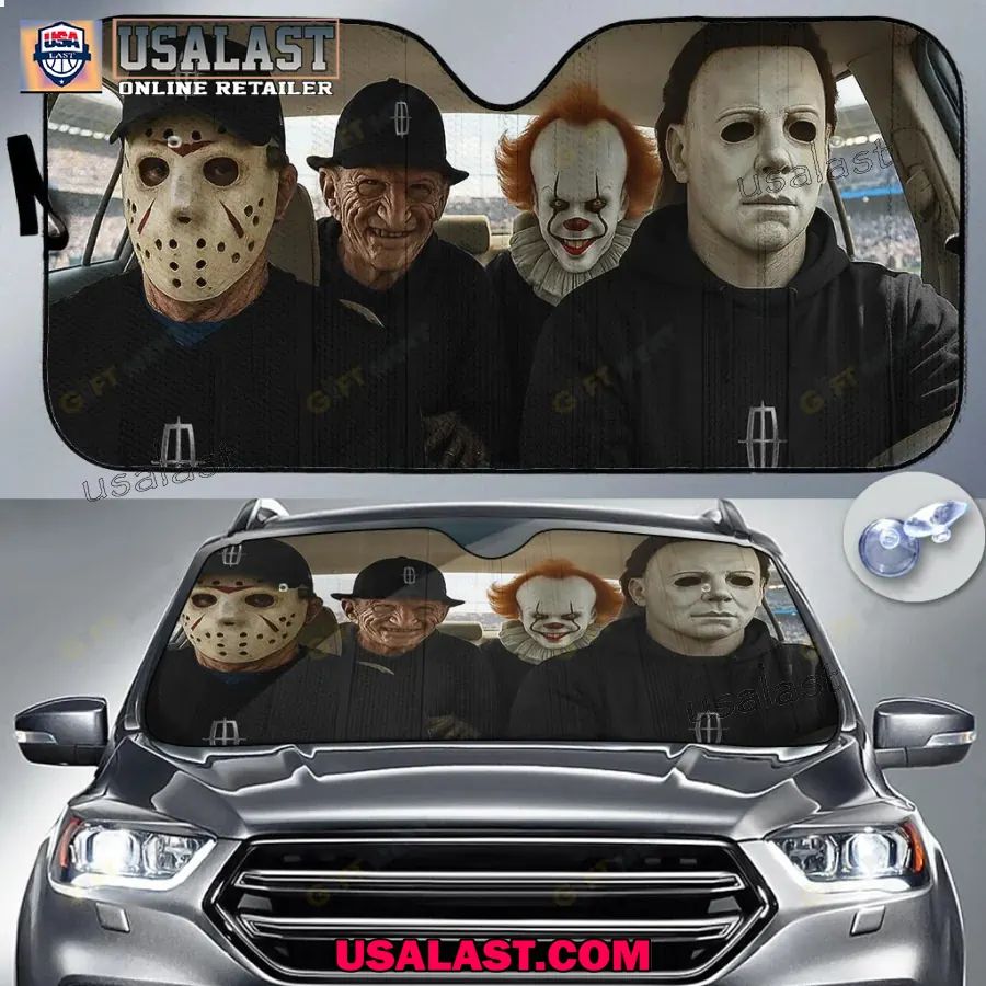 Lincoln x Horror Movie Characters Car Sunshade, - Adult & Kids T-Shirts, Sweatshirts & Hoodies apparel design preview 1