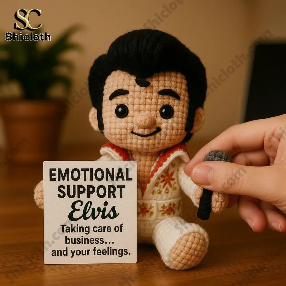 Elvis Presley Emotional Support Handmade Crochet Doll - Adult & Kids T-Shirts, Sweatshirts & Hoodies apparel design preview 1