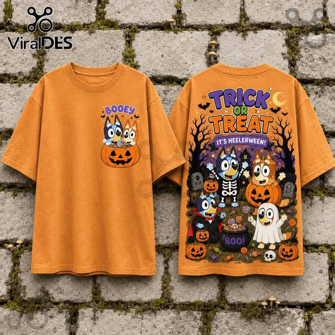 Bluey Heelerween Pumpkin Trick or Treat Orange - Adult & Kids T-Shirts, Sweatshirts & Hoodies apparel design preview 1