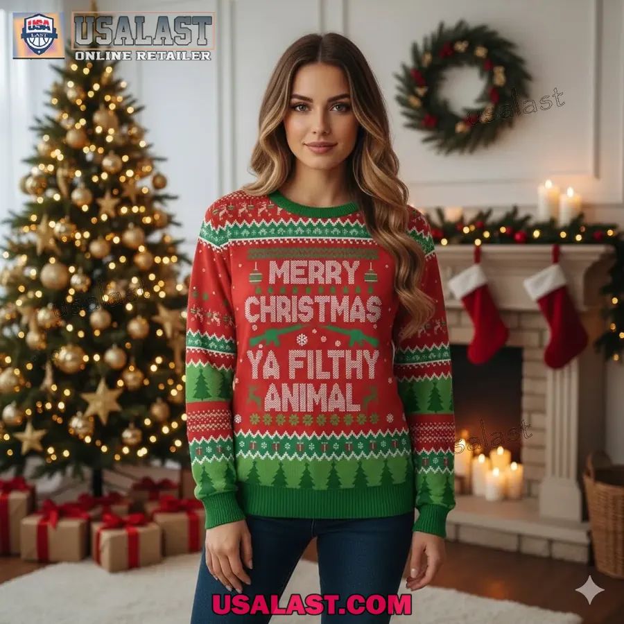 Merry Christmas Ya Filthy Animal Ugly Sweater - Adult & Kids T-Shirts, Sweatshirts & Hoodies apparel design preview 1