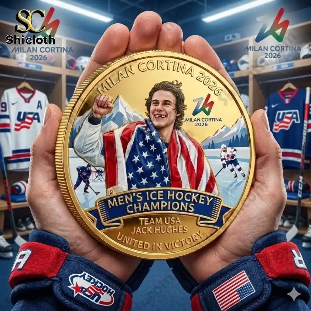 Milan Cortina 2026 Jack Hughes Ice Hockey Gold - Adult & Kids T-Shirts, Sweatshirts & Hoodies apparel design preview 1