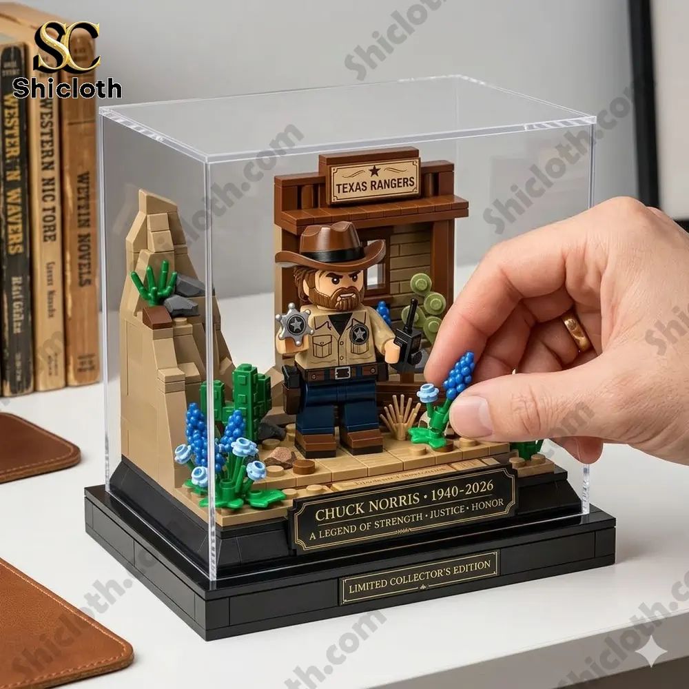 Chuck Norris Memorial 3D Brick Figure - Adult & Kids T-Shirts, Sweatshirts & Hoodies apparel design preview 1