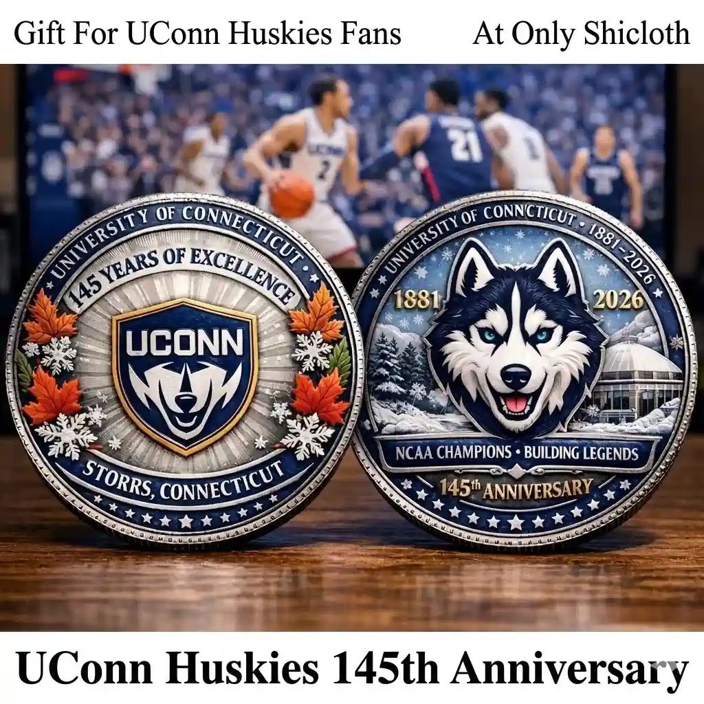 UConn Huskies 145th Anniversary Commemorative Coin - Adult & Kids T-Shirts, Sweatshirts & Hoodies apparel design preview 1