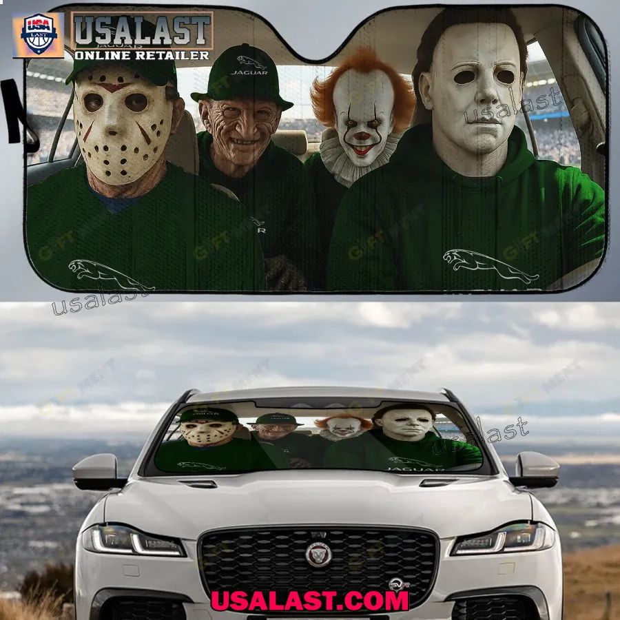 Jaguar x Horror Movie Characters Car Sunshade, - Adult & Kids T-Shirts, Sweatshirts & Hoodies apparel design preview 1