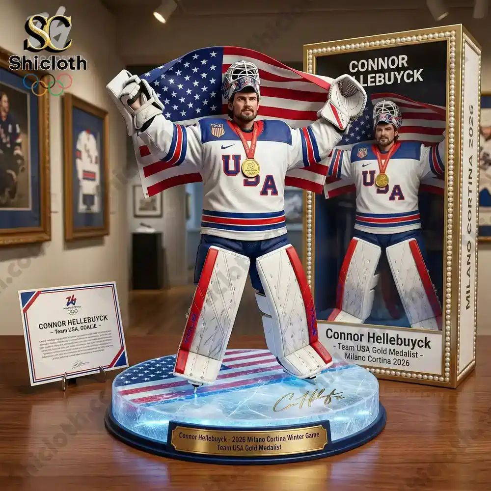 Connor Hellebuyck Team USA Gold Medalist Pop! Figure - Adult & Kids T-Shirts, Sweatshirts & Hoodies apparel design preview 1