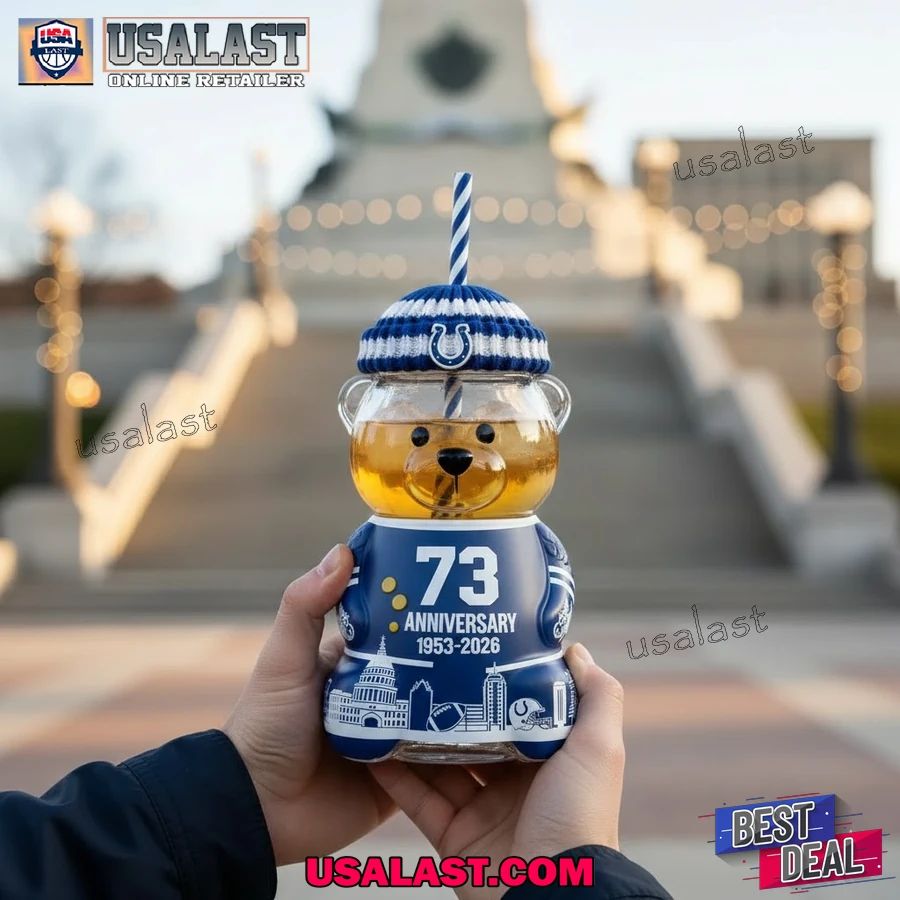 Indianapolis Colts 73rd Anniversary Bear Glass Cup - Adult & Kids T-Shirts, Sweatshirts & Hoodies apparel design preview 1
