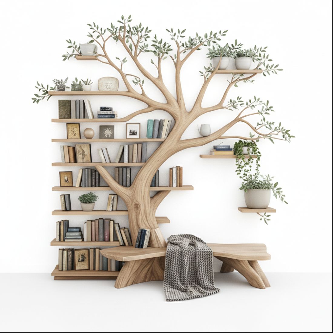 Rustic Tree Branch Bookshelf with Coordinated Bench - Adult & Kids T-Shirts, Sweatshirts & Hoodies apparel design preview 1