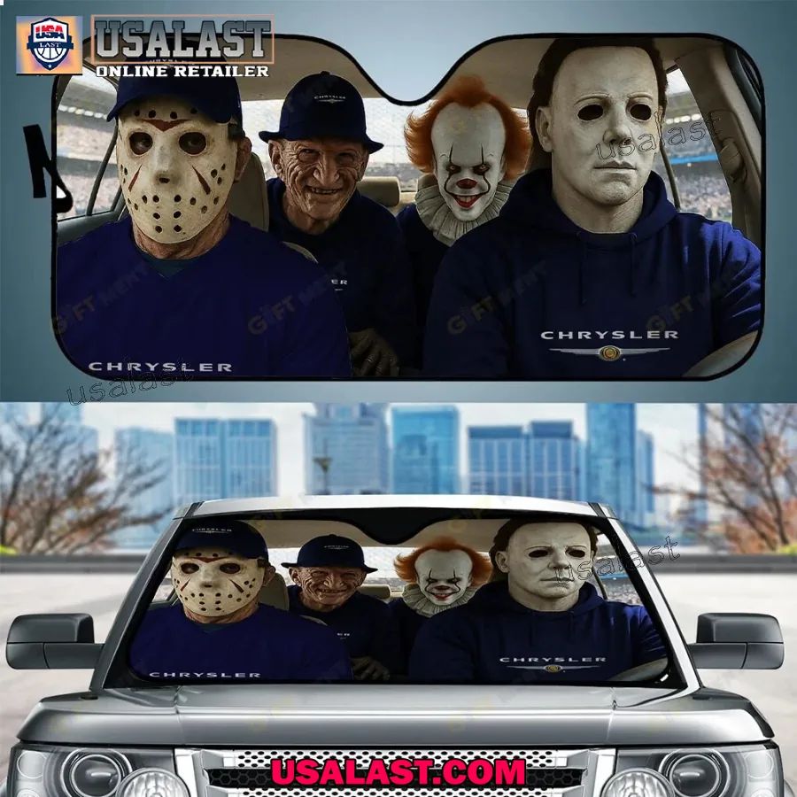 Chrysler x Horror Movie Characters Car Sunshade, - Adult & Kids T-Shirts, Sweatshirts & Hoodies apparel design preview 1