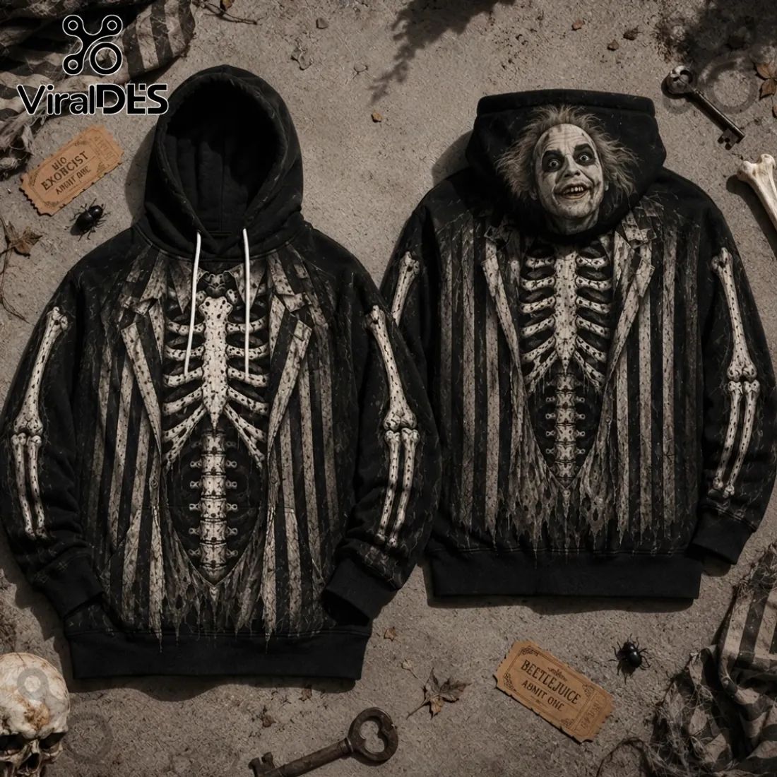 Beetlejuice Illustrated Skeleton Costume - Adult & Kids T-Shirts, Sweatshirts & Hoodies apparel design preview 1