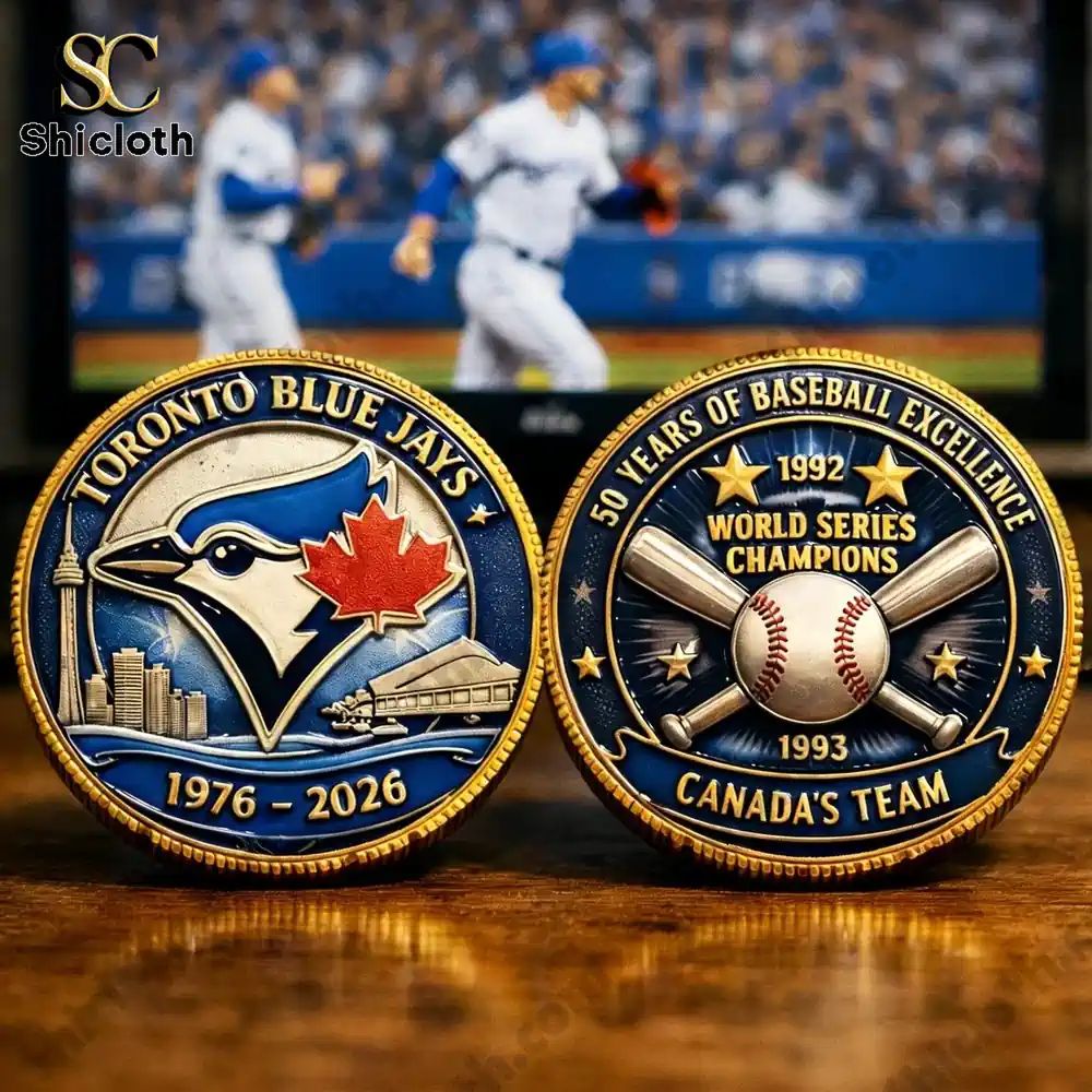 Toronto Blue Jays 50th Anniversary Commemorative Coin - Adult & Kids T-Shirts, Sweatshirts & Hoodies apparel design preview 1