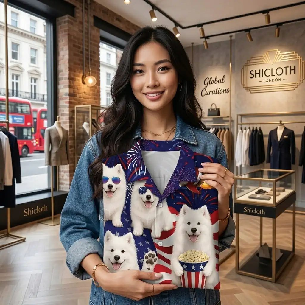 4th Of July Cute Samoyed Hawaiian - Adult & Kids T-Shirts, Sweatshirts & Hoodies apparel design preview 1