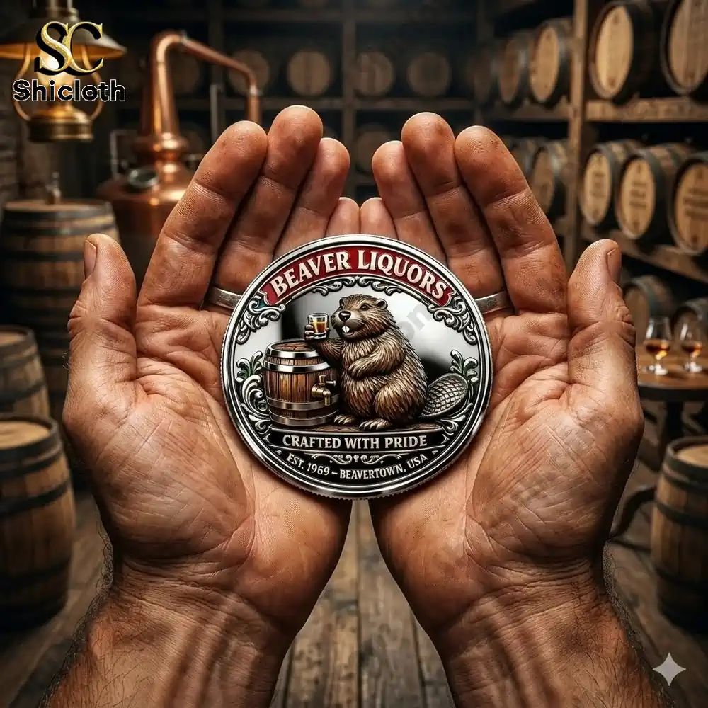 Funny Beaver Liquor Distillery Commemorative Coin - Adult & Kids T-Shirts, Sweatshirts & Hoodies apparel design preview 1